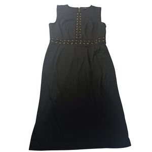 Spense‎ Grommet Waist Midi Dress 12 Black Zip Back Career Sheath